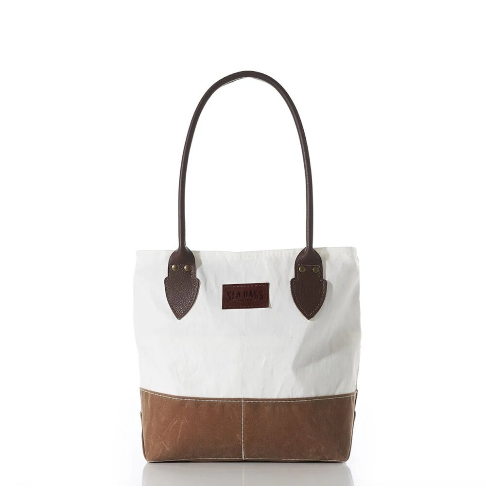 Sea Bags Chebeague Tote Recycled Sailcloth Leather Tan Waxed Canvas Made in USA - Picture 11 of 11